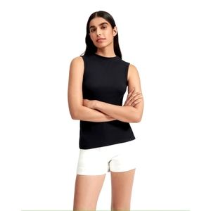Everlane Tank Top Womens Black The Pima Micro Rib Funnel Neck Cotton